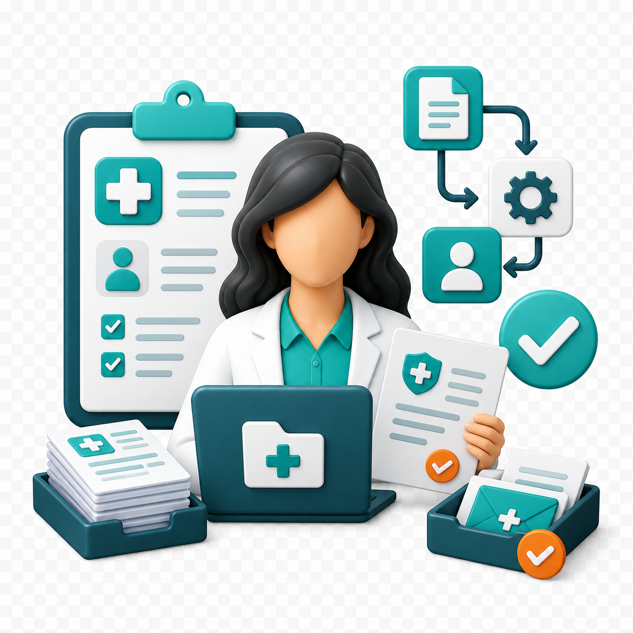 Claims processing associate managing healthcare documents